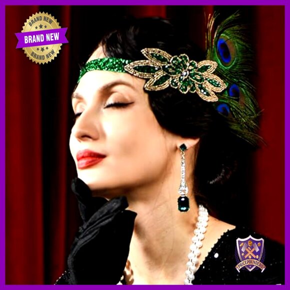 NWT 1920s Beaded Rhinestone Headband Flapper Gatsby White Rhinestone & Pearl Gatsby Headpiece – Flapper Boutique main image 4